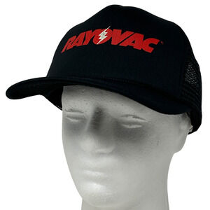 Vintage 90s Rayovac Batteries Trucker Hat Cap Battery Mesh Snapback Black